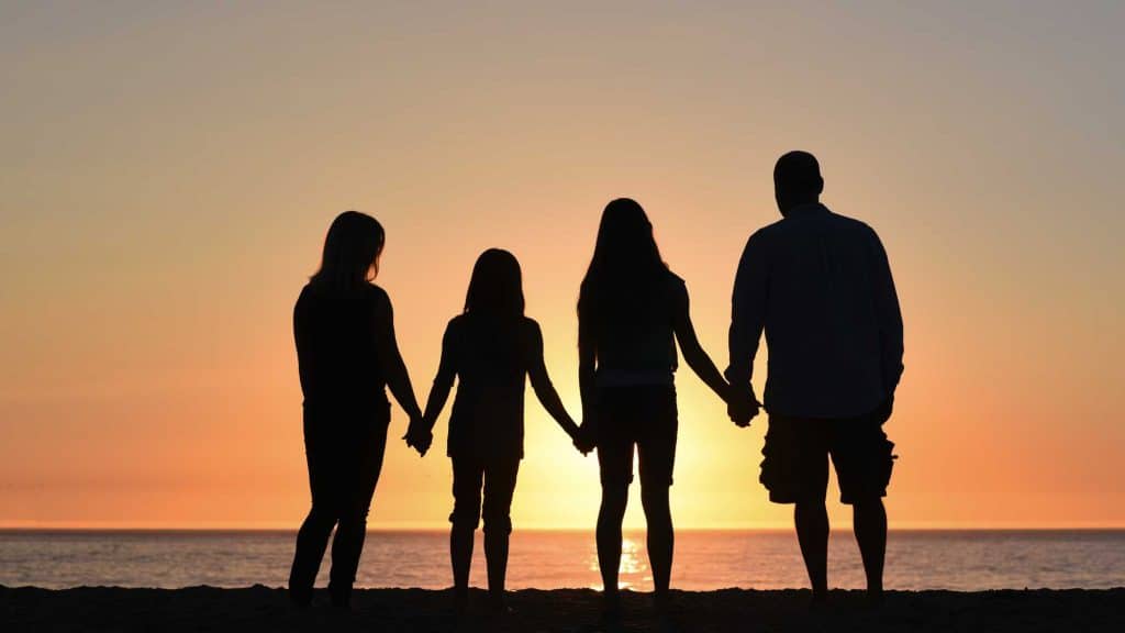 work-life balance. picture of family against sunset